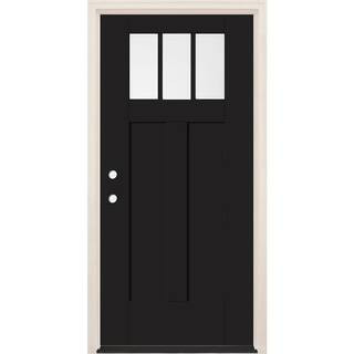 36 in. x 80 in. Right-Hand 3-Lite Clear Glass Onyx Painted Fiberglass Prehung Front Door with 6-9... | The Home Depot