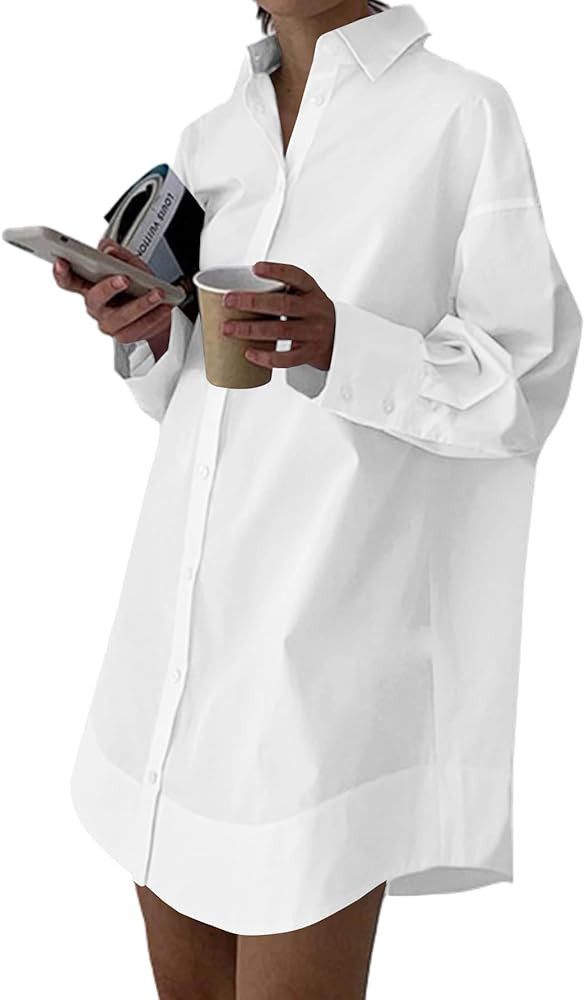 LYANER Casual Loose Shirt Dress Mini Dresses | Amazon (US)
