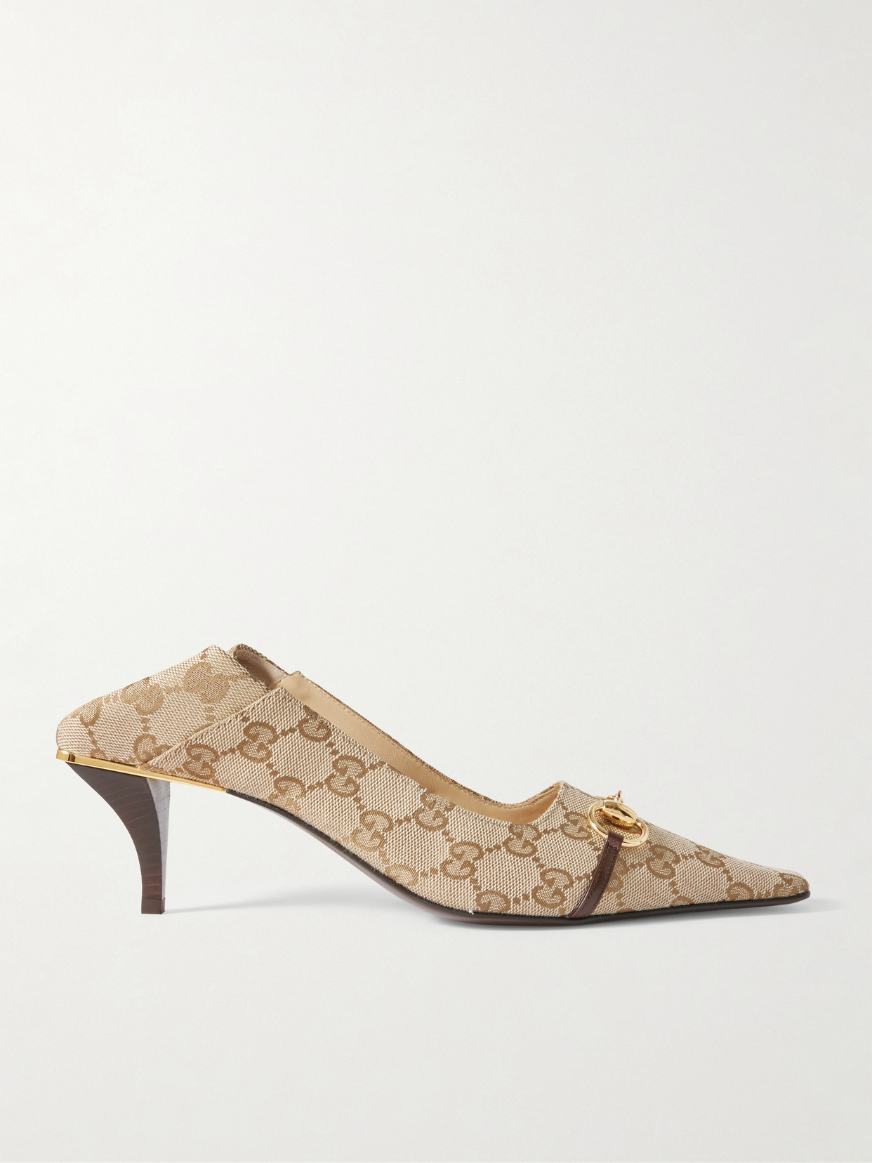 Gucci - Vittoria Collapsible-heel Horsebit-embellished Leather-trimmed Canvas-jacquard Pumps - Neutrals | NET-A-PORTER (US)