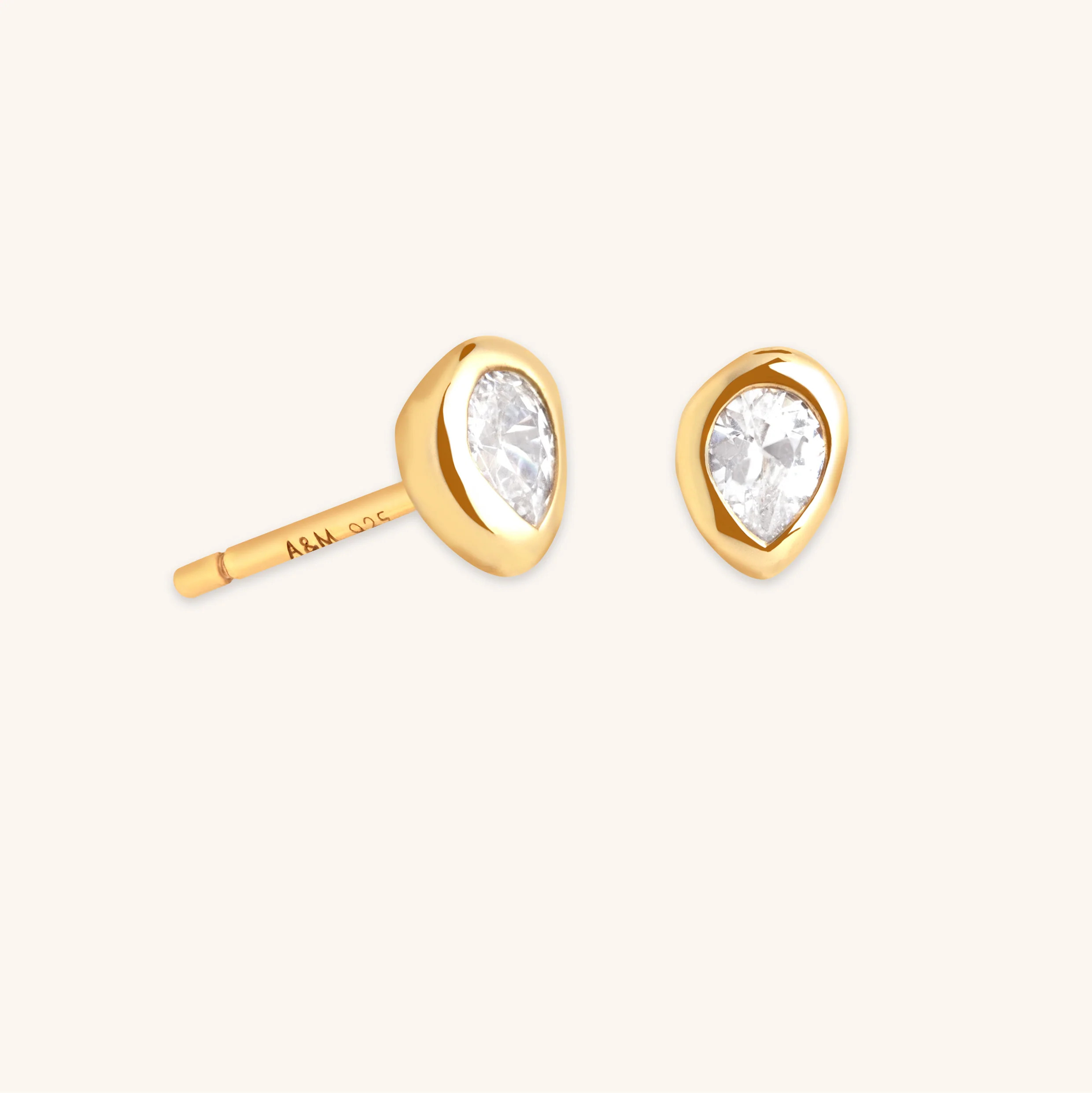 Pear Crystal Bezel Studs in Gold | Astrid & Miyu UK