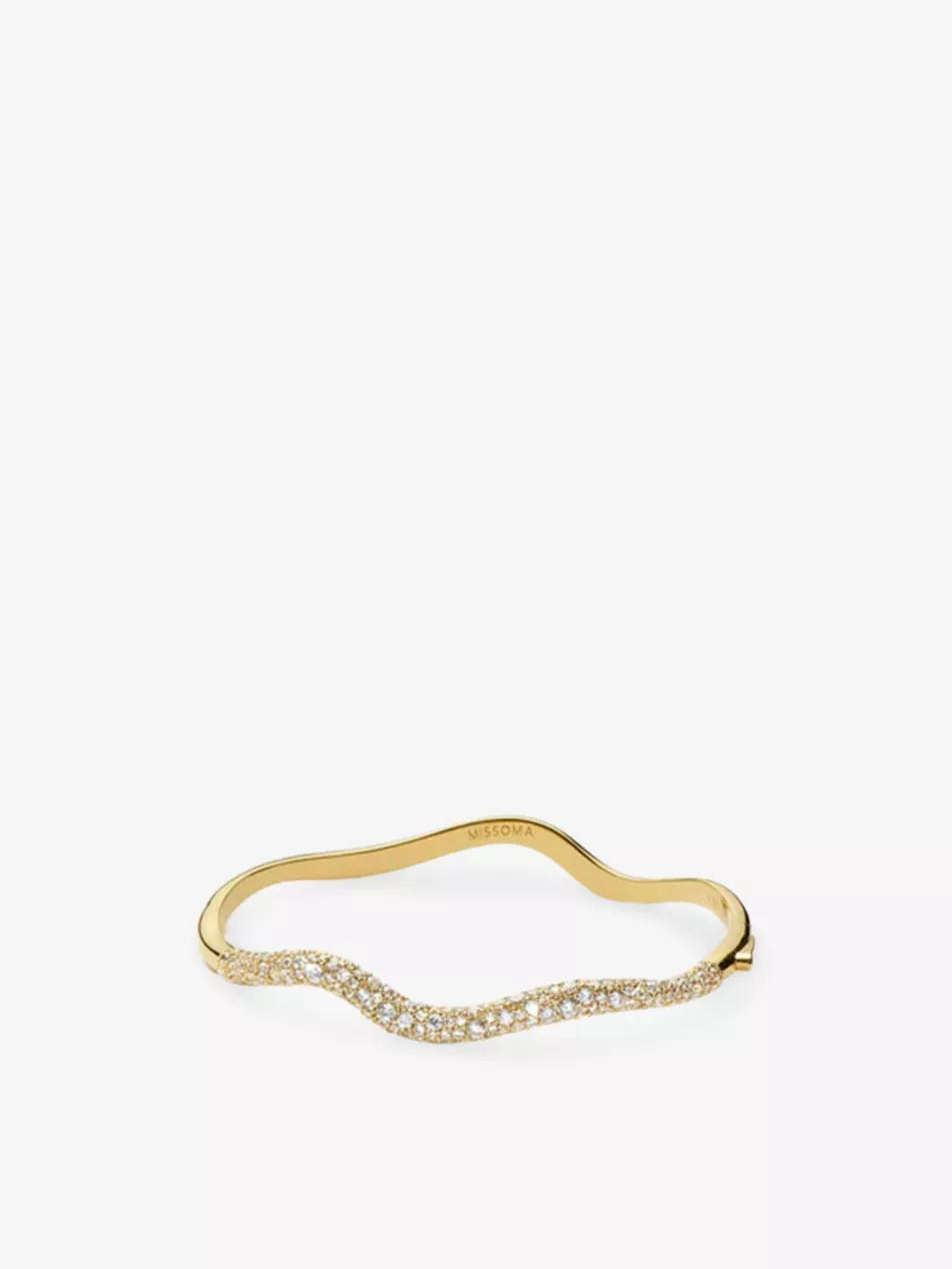 Molten Snow Ripple Hinged 18ct Yellow Gold-Plated Brass and Zirconia Bangle | Selfridges