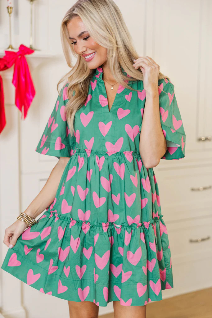 Feeling Your Best Green & Pink Heart Dress | The Mint Julep Boutique