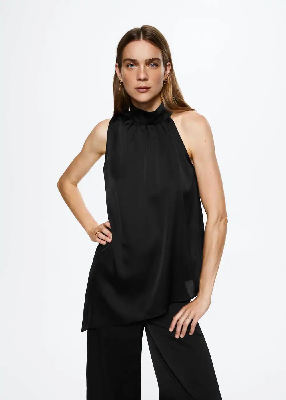 Asymmetric satin blouse | MANGO (US)