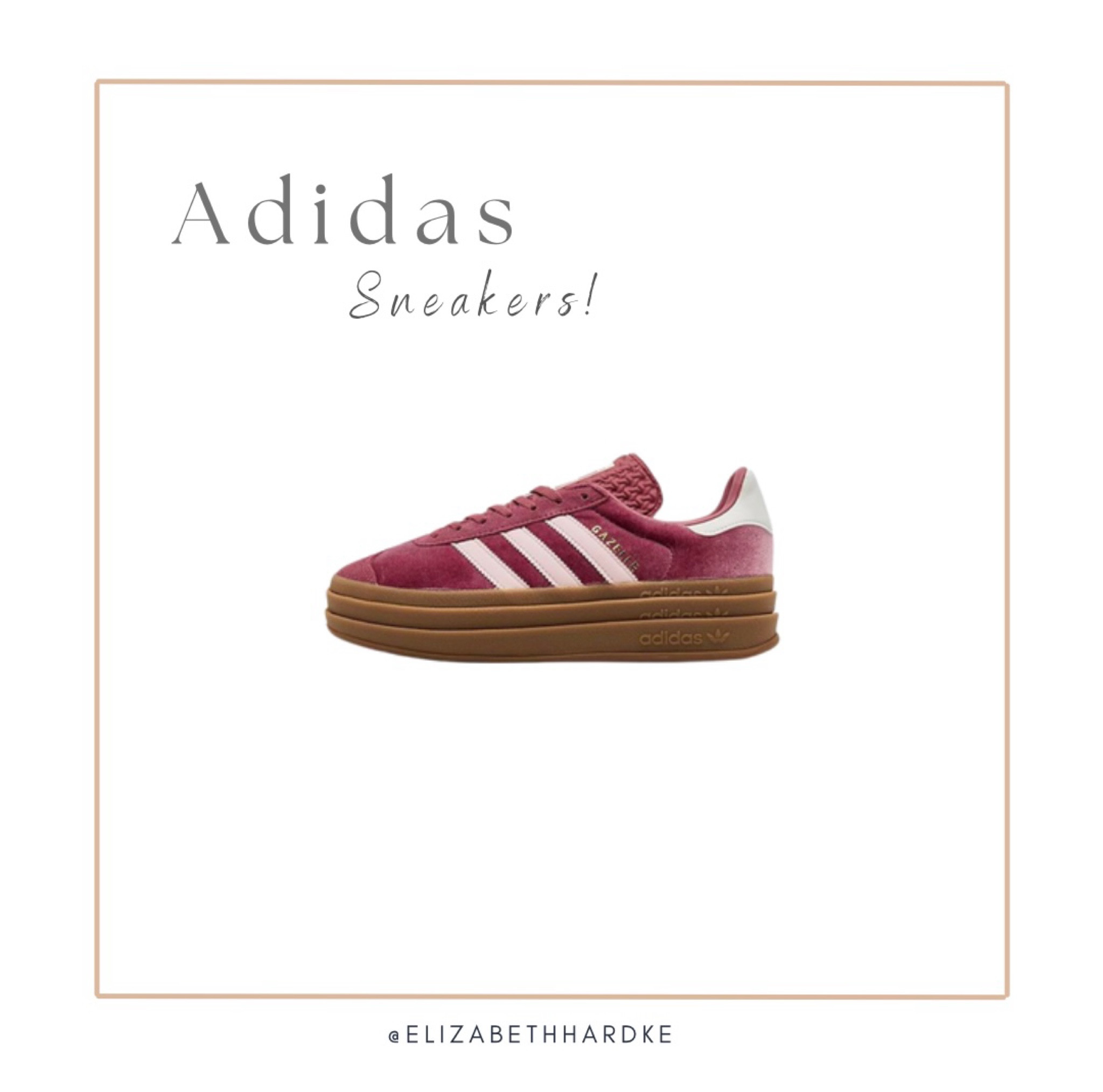 The cutest most comfortable platform sneakers! Adidas gazelle sneakers, women’s shoes, pink shoes, casual sneakers, platform sneakers

#LTKShoeCrush #LTKStyleTip #LTKGiftGuide