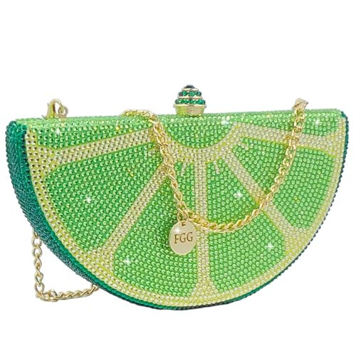 Boutique De FGG Mini Fruits Green Lemon Rhinestone Clutch Purses for Women Dressy,Sparkly Crystal Clutch Evening Bags,Wedding Handbags | Amazon (US)