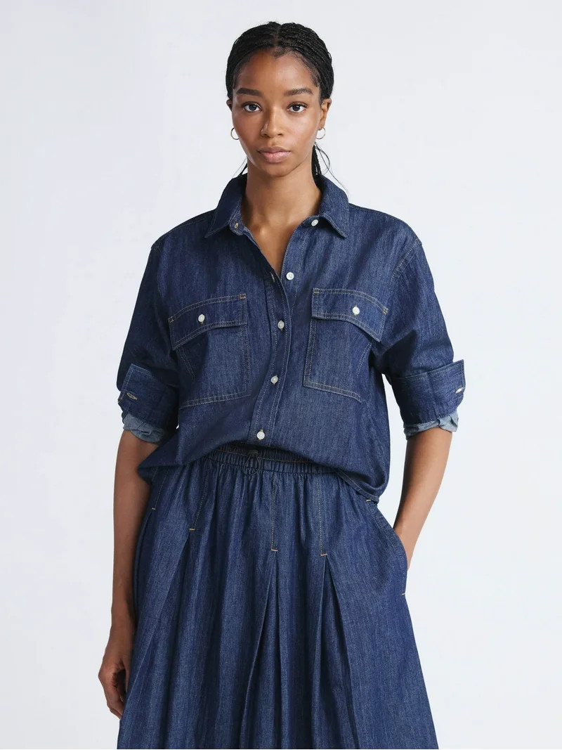 Free Assembly Women's Cropped Utility Shirt with Long Sleeves, Sizes XS-XXL | Walmart (US)