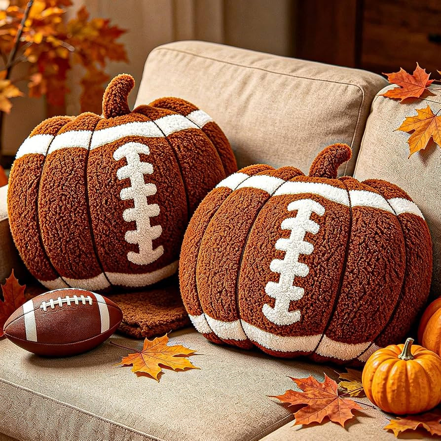 2Pcs 14" Football Pumpkin Fall Thanksgiving Throw Pillows for Couch | Amazon (US)