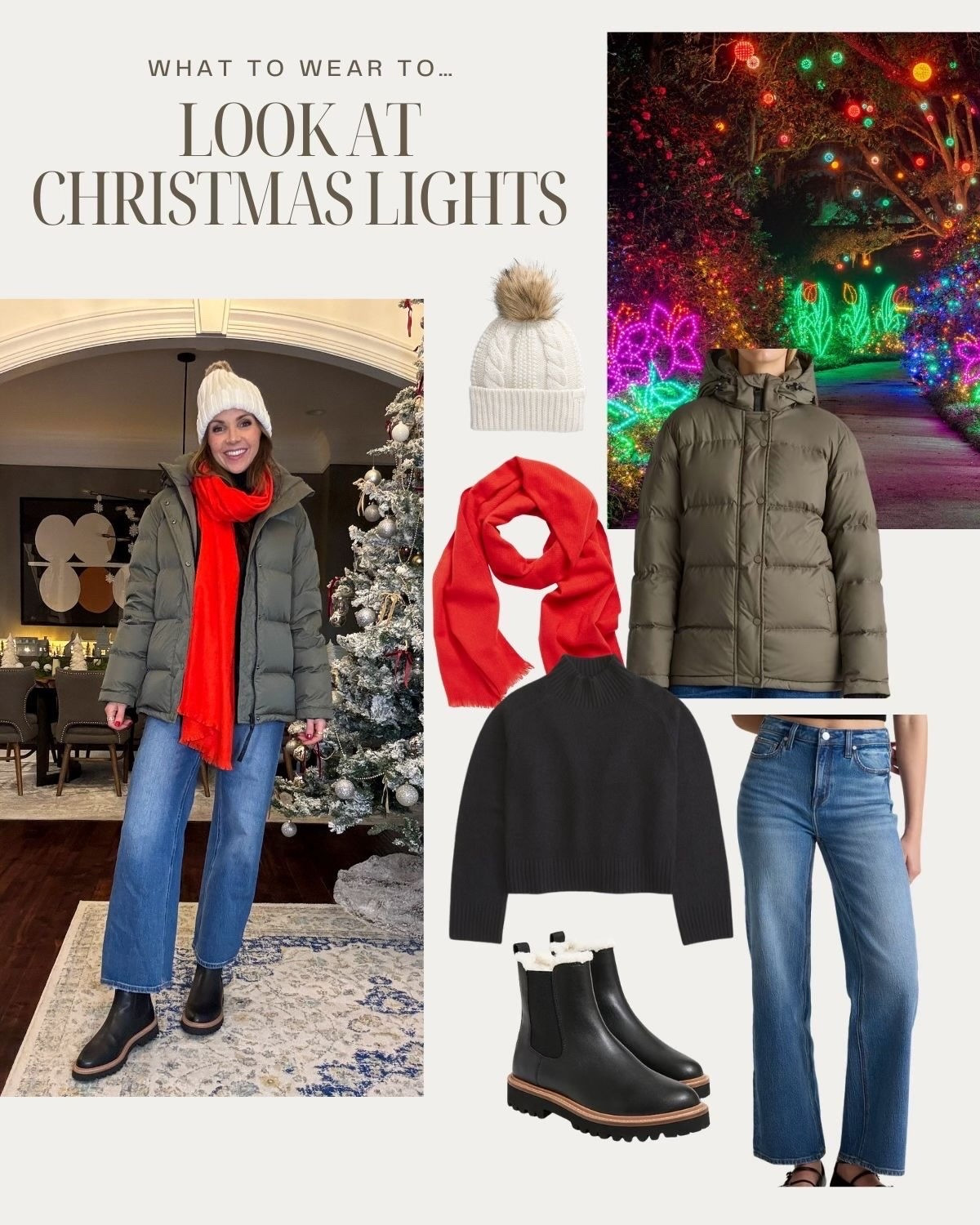 Christmas outfit inspiration! Stay warm looking at lights! 
@quince jacket is so warm and a great investment 

#LTKHoliday #LTKSeasonal #LTKootd
