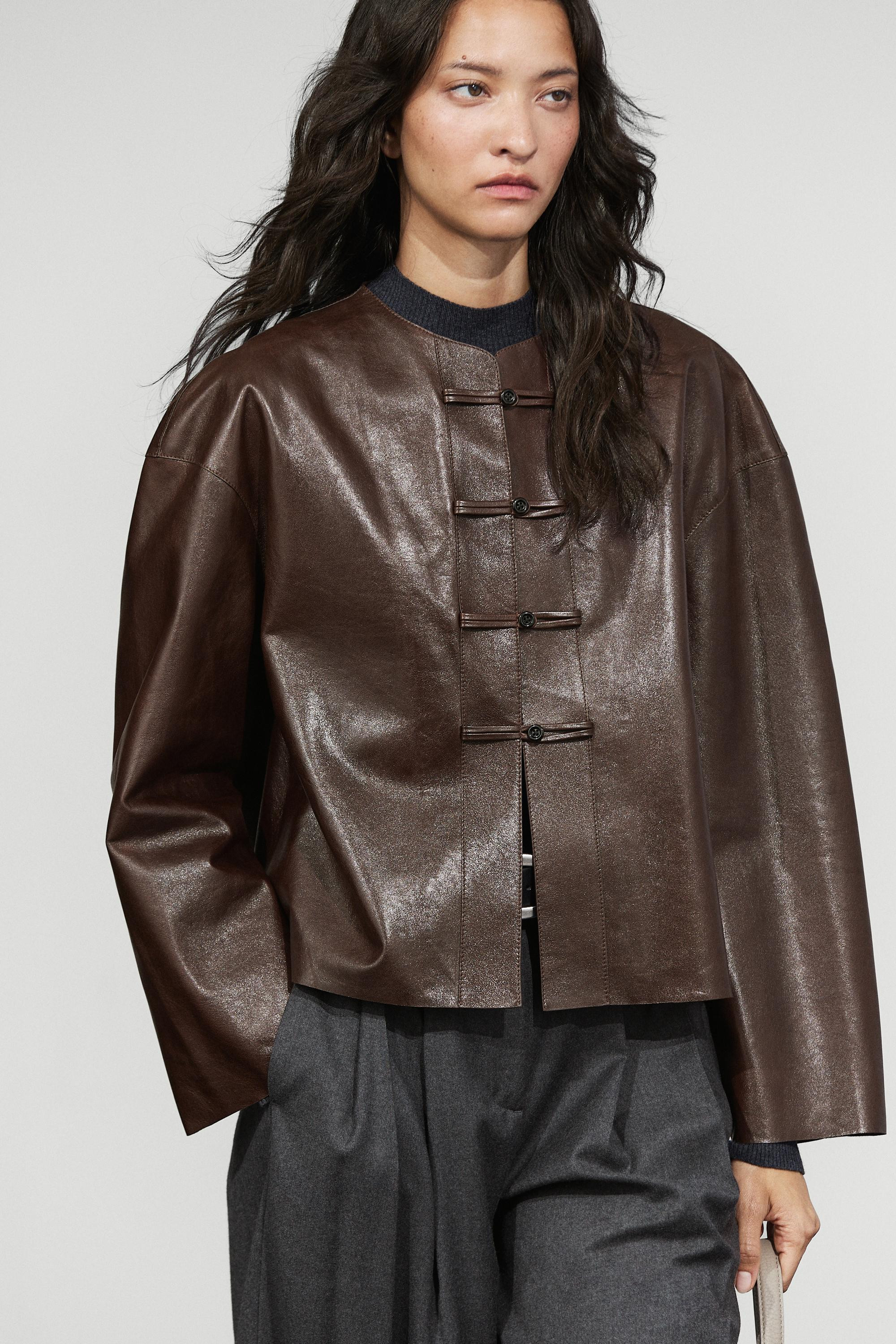Nappa leather toggle jacket | Massimo Dutti UK