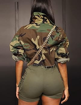 Camo Jacket for Women Cropped Denim Bomber Jacket Army Fatigue Camouflage Jacket Coat | Amazon (US)
