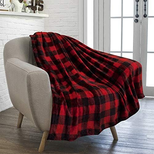 PAVILIA Buffalo Plaid Throw Blanket for Sofa Couch | Soft Flannel Fleece Red Black Checker Plaid Pat | Amazon (US)
