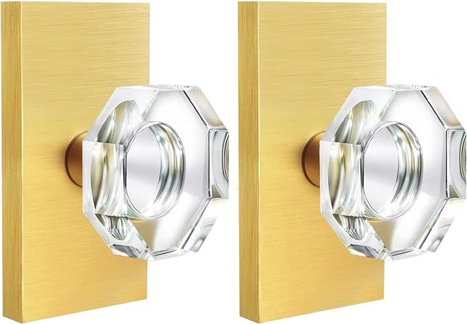 HIEMEY Glass Dummy Door Knob Set Satin Brass,Gold Octagon Crystal Dummy Door Knob for Interior Cl... | Amazon (US)