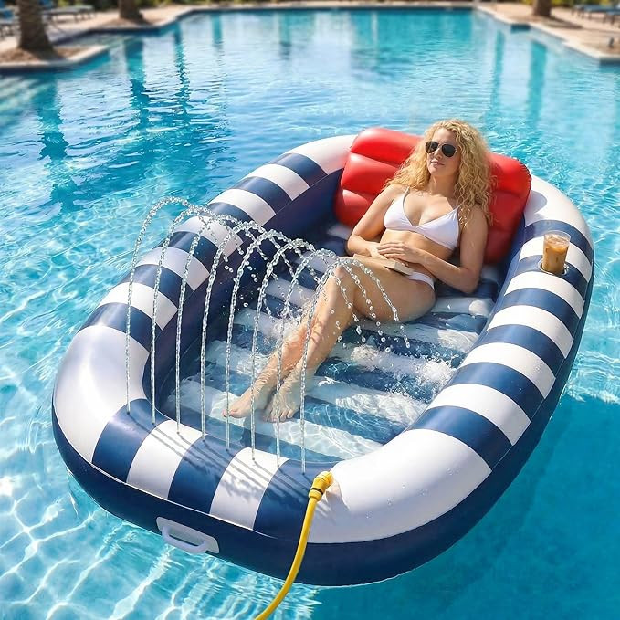 Funscape Inflatable Tanning Pool Floats W/Water Sprinkle, Floating Pool Lounger Floties for Adult... | Amazon (US)