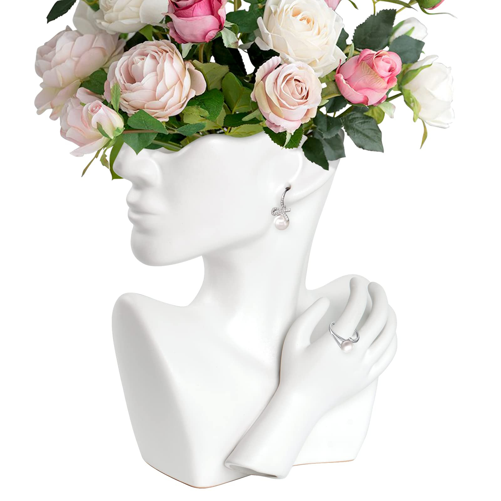 GDYOOSHOW Face Vases for Flowers Bust Planter Ceramic Head Vase Display Jewelry Rack Golden 9.84 ... | Amazon (US)