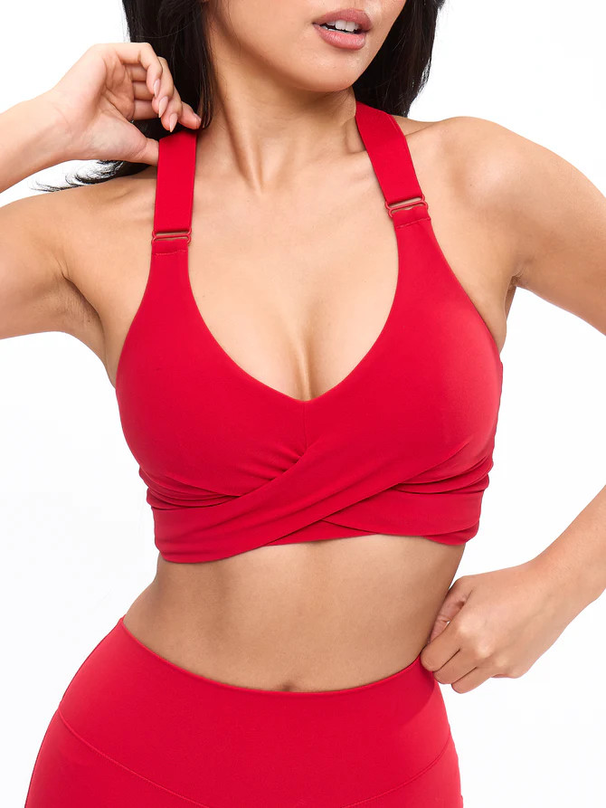 Candy Wrap Sports Bra - Lipstick Red | Buffbunny