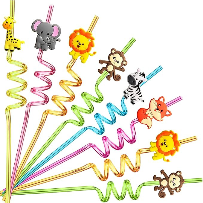 24 Reusable Jungle Animal Plastic Straws for Lion Fox Zebra Giraffe Safari Birthday Party Supplie... | Amazon (US)