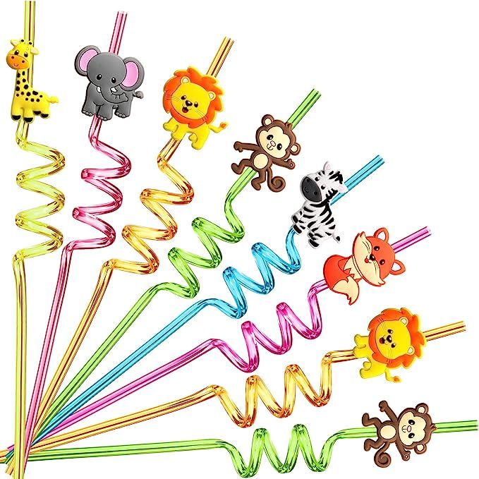 24 Reusable Jungle Animal Plastic Straws for Lion Fox Zebra Giraffe Safari Birthday Party Supplie... | Amazon (US)