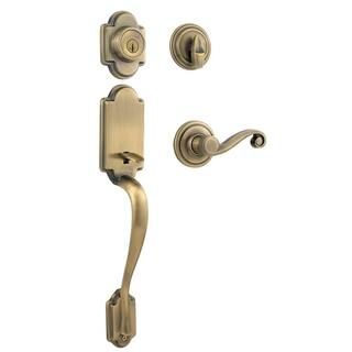 Kwikset Arlington Antique Brass Single Cylinder Door Handleset with Lido Door Handle Featuring Sm... | The Home Depot