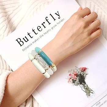 GOOJIDS Bamboo Tube Bangles Bracelet Chunky Curved Stacking Clear Acrylic Colorful Beads Stretcha... | Amazon (US)