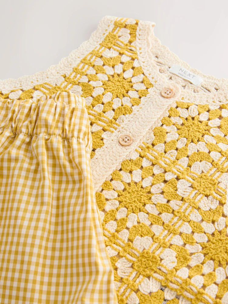 Ochre Yellow Crochet Top and Short set (12mths-7yrs) | Next US