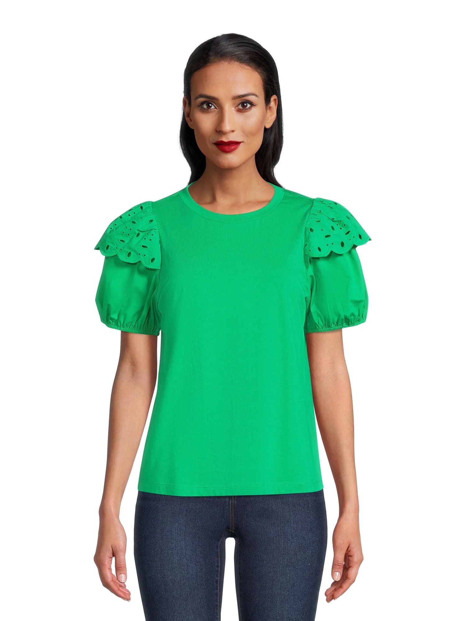 The Get Women's Eyelet Ruffle Sleeve Top | Walmart (US)