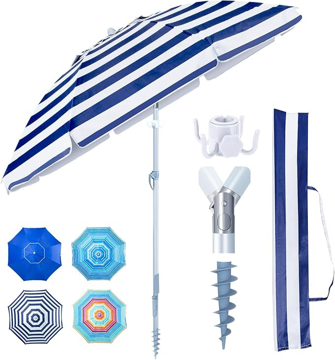 Tempera Heavy Duty High Wind Beach Umbrella with Sand Anchor & Carry Bag | Patio Outdoor Umbrella... | Amazon (US)