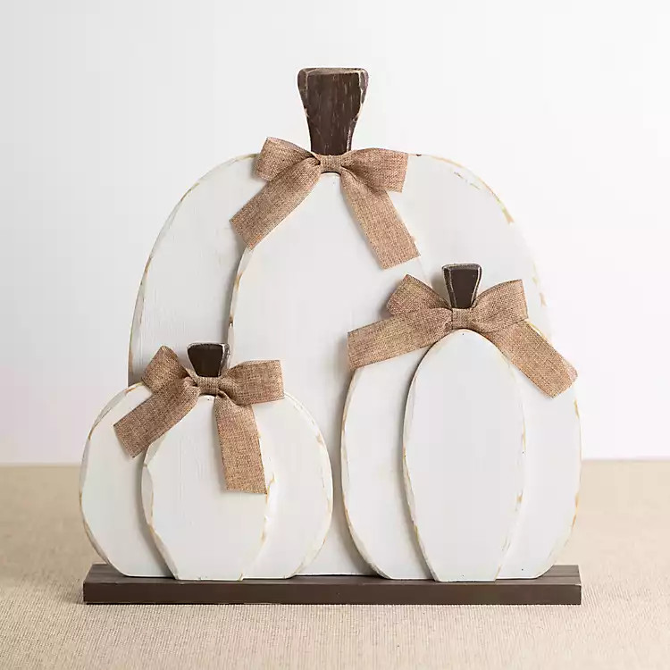 White Pumpkin Trio with Bows | Kirkland's Home