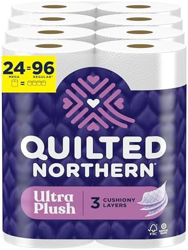Quilted Northern Ultra Plush Toilet Paper, 24 Mega Rolls = 96 Regular Rolls, 3X Thicker*, 3 Ply S... | Amazon (US)