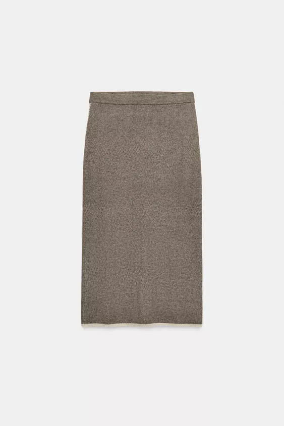 CONTRAST PIPED KNIT MIDI SKIRT | Zara US