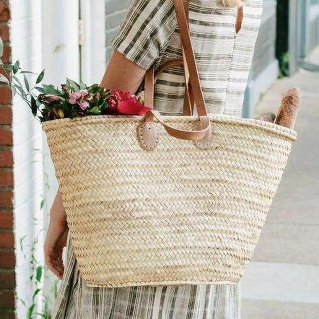 French Market Bag – Bohemian Straw Tote for Farmers Market, Picnics, Grocery Shopping, Summer G... | Etsy (US)