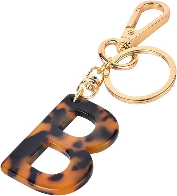 Junyuerly Letter Key Chains Accessories for Women and Girls, Gold Initial Key Ring Acetate Leopar... | Amazon (US)