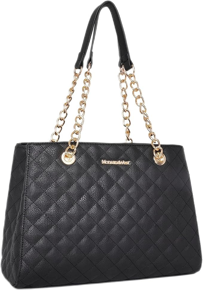Montana West MEDIUM Tote Bag for Women Quilted Chain Handbags Shoulder Purse | Amazon (US)