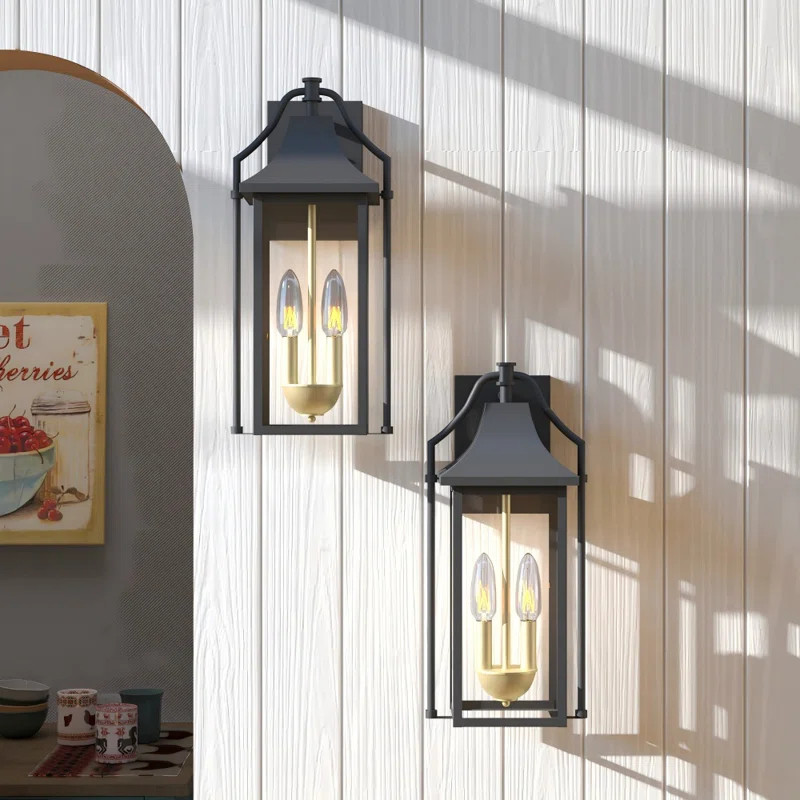 Alvester 2 - Light 17.6'' H  Glass Outdoor Wall Lantern with Dusk to Dawn | Wayfair North America