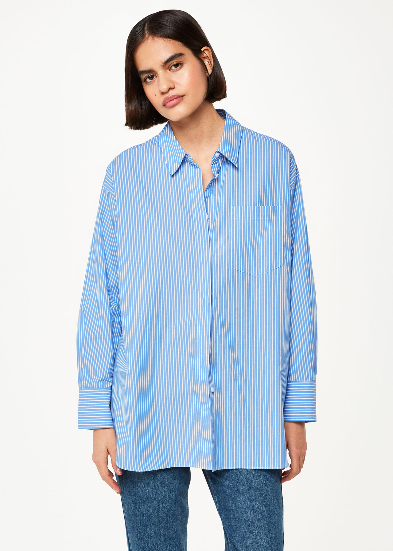 Blue/Multi Stripe Oversized Shirt | WHISTLES | | Whistles