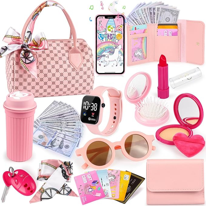 Play Purse for Little Girls, 32PCS Toddler Purse with Pretend Makeup for Kids, Princess Toys Incl... | Amazon (US)