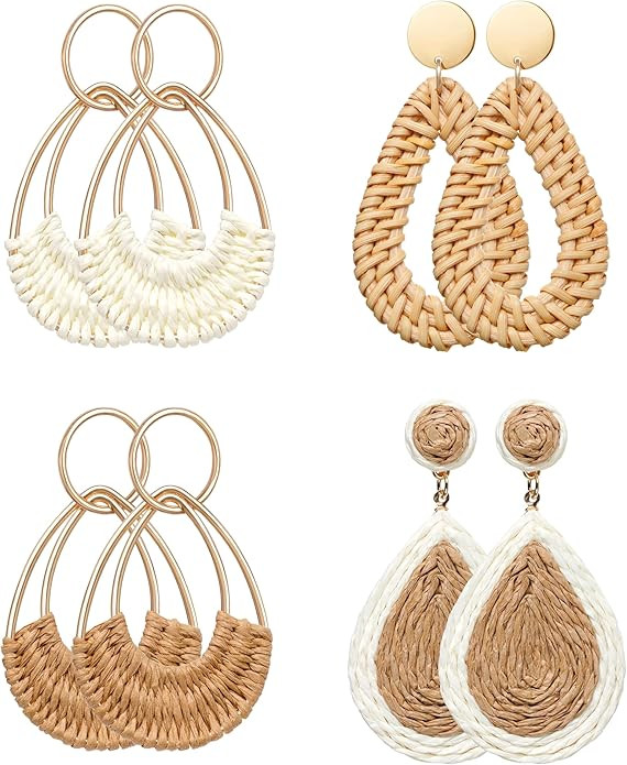 Raffia Hoop Earrings for Women Fun Boho Summer Beach Earrings Lightweight Handmade Straw Wicker R... | Amazon (US)