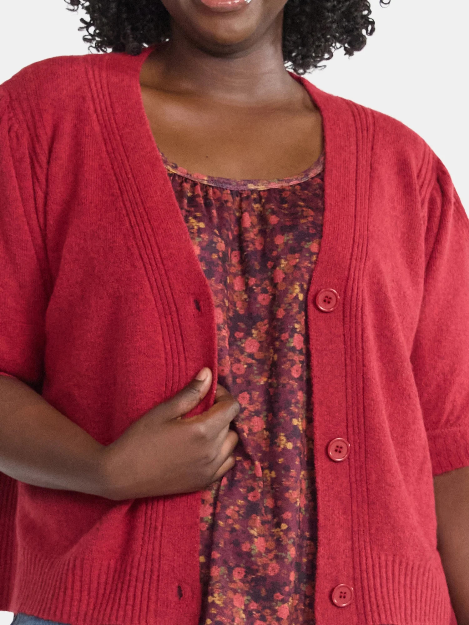 Terra & Sky Women's Plus Short Sleeve Button Front Cardigan, Sizes 0X-5X | Walmart (US)