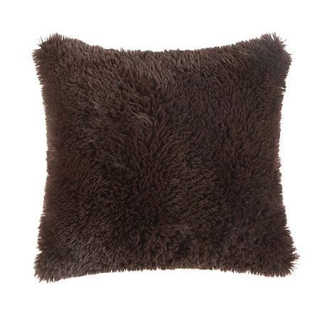 Mainstays Super Lux Shag Faux Fur Brown Pillow, 19 in x 19 in, Square | Walmart (US)