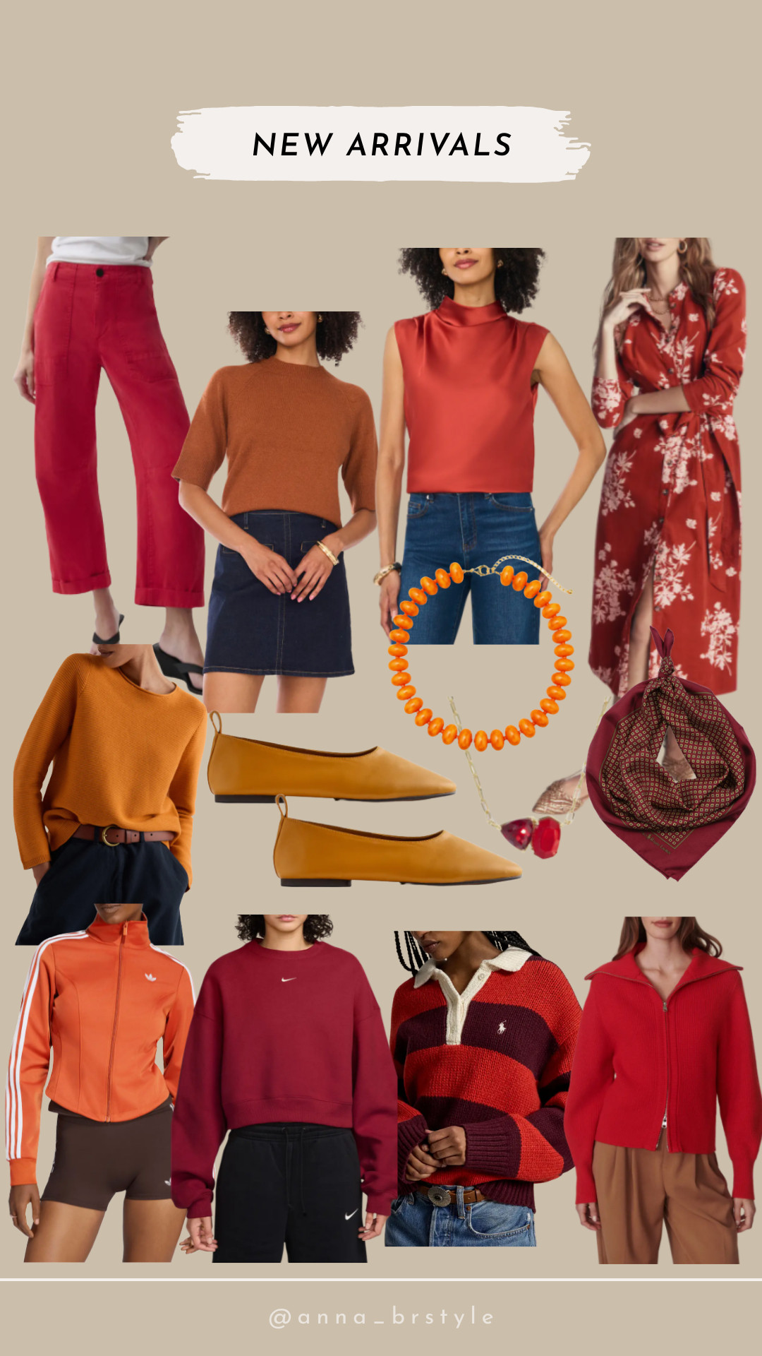 A warm-toned collection of new arrivals with easy pieces and accessories perfect for transitioning into fall.

early fall finds, transitional fall style, fall new arrivals, casual fall outfit, red sweater, knit top, ballet flats, fall accessories, everyday style, fall fashion 

 #LTKOver40