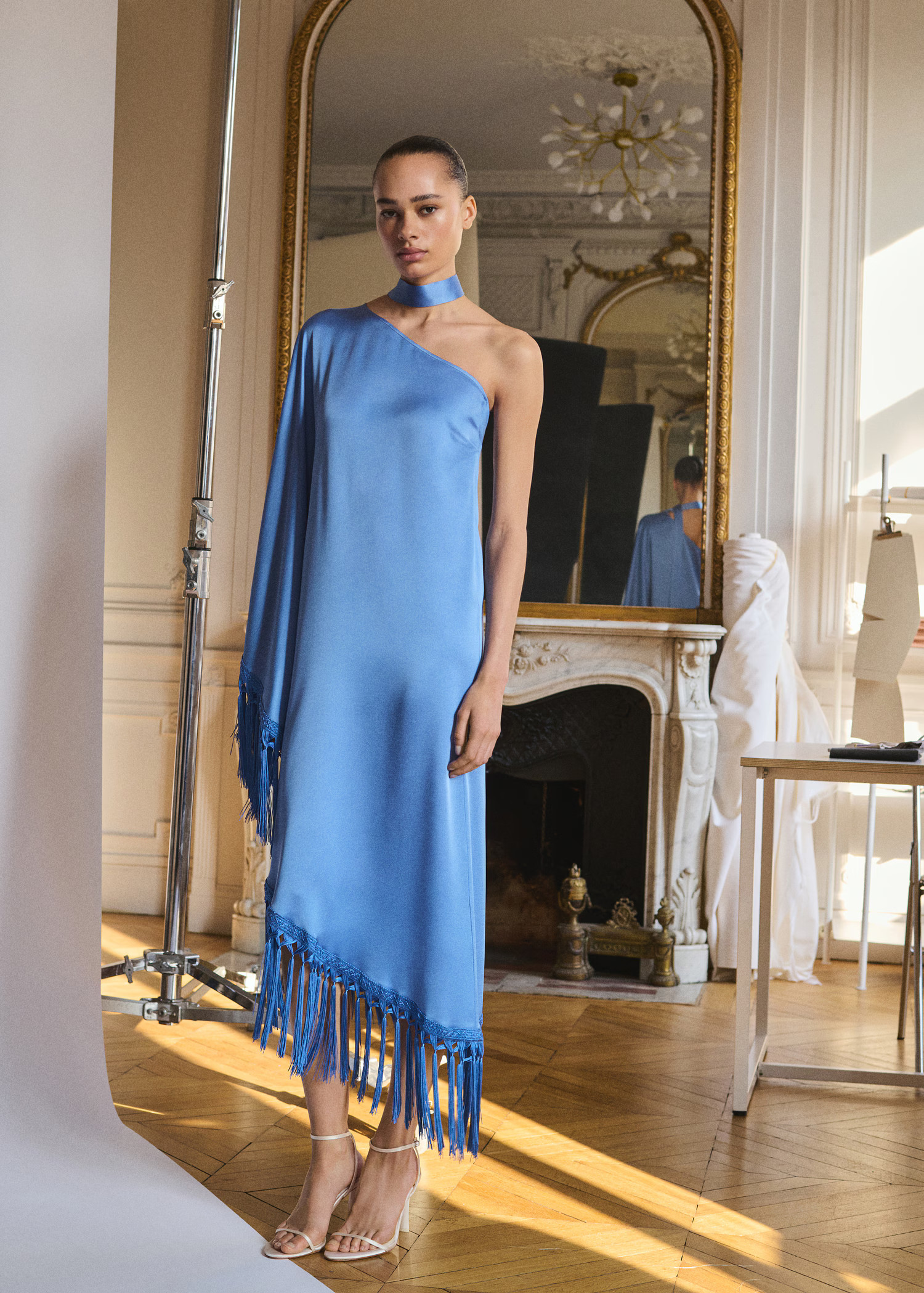 Asymmetrical satin dress with fringes - Women | MANGO United Kingdom | MANGO (UK)