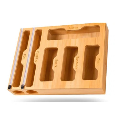 Bamboo Ziplock Bag Organizer with Wrap Dispenser - Fits Gallon, Quart, Sandwich & Snack Bags | Wayfair North America