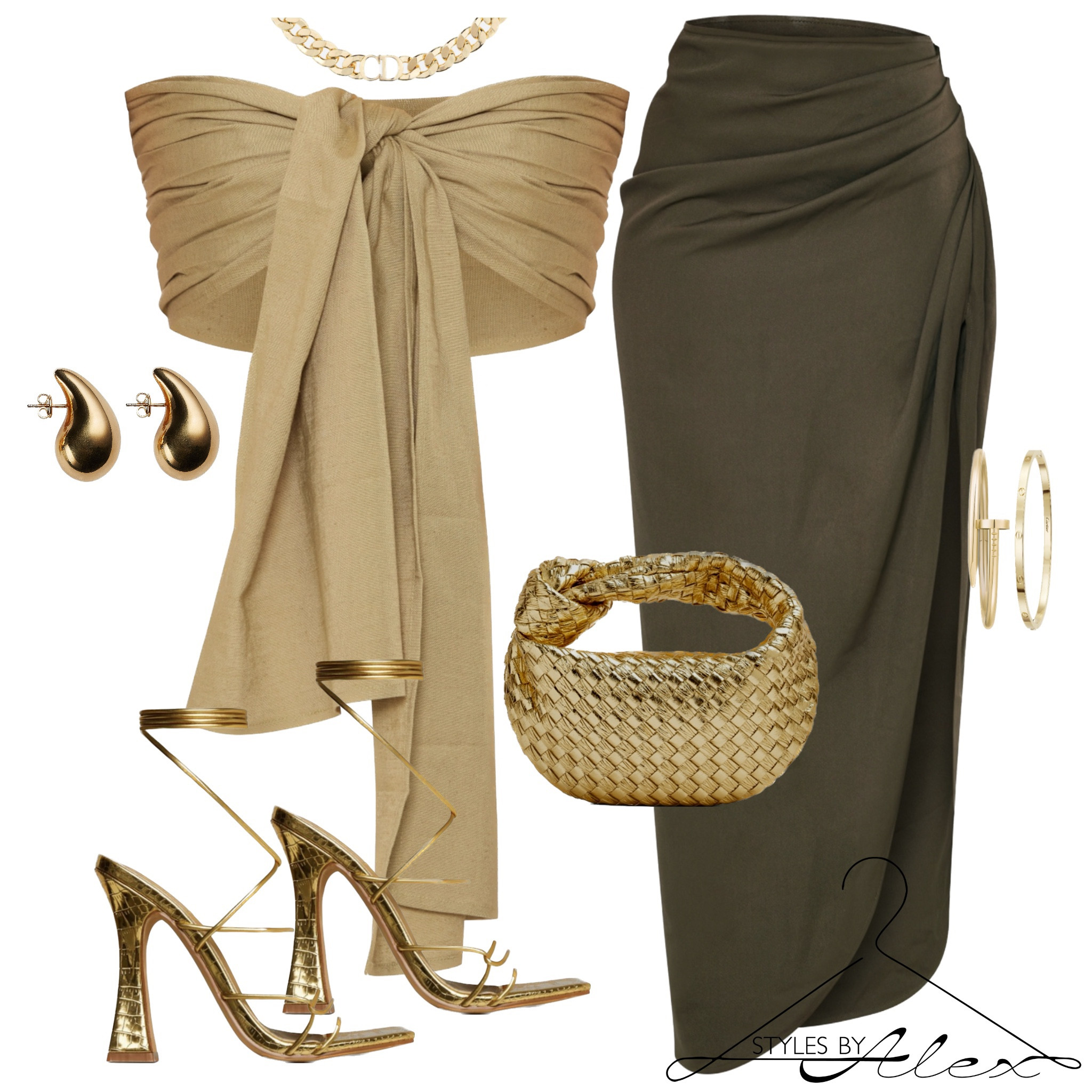 Khaki Woven Ruched Skirt Midi Skirt curated on LTK