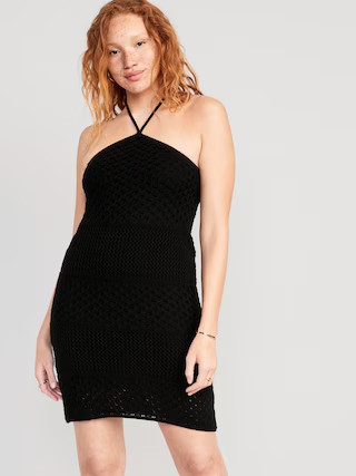 Halter Tie-Strap Crochet Mini Dress for Women | Old Navy (US)