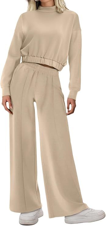 Bloggerlove Women 2 Piece Outfits Sweatsuit Cropped Sweatshirt Sweatpants Tracksuit Sweat Lounge ... | Amazon (US)