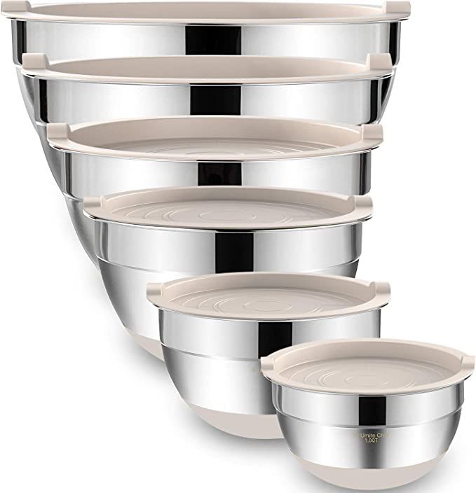 Mixing Bowls with Airtight Lids，6 piece Stainless Steel Metal Nesting Storage Bowls by Umite Ch... | Amazon (US)