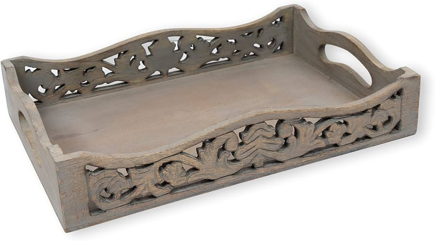 GoCraft Handmade Wooden Tray with Handles – Grey Washed Wood Serving Tray for Breakfast in Bed,... | Amazon (US)