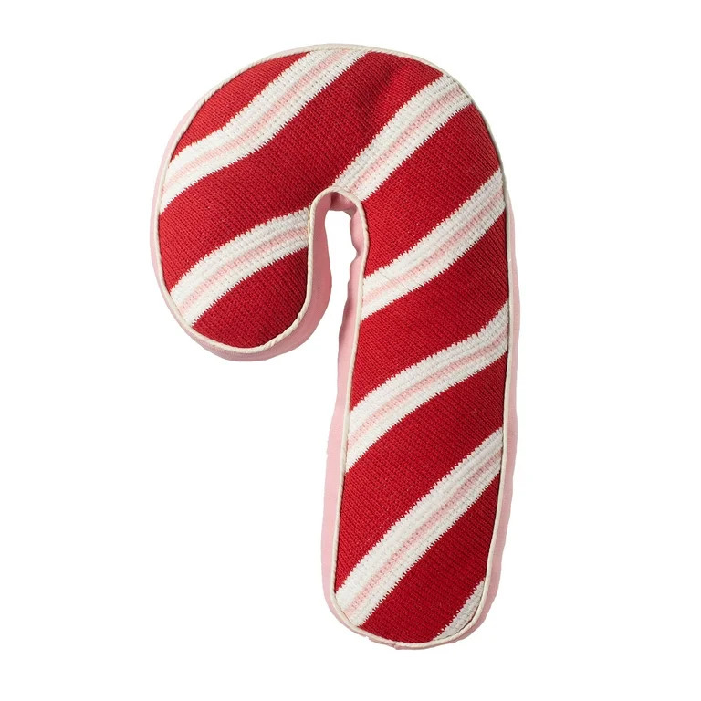 Red, White and Pink Fabric Candy Cane Decorative Throw Pillow, 17 in, by Holiday Time | Walmart (US)