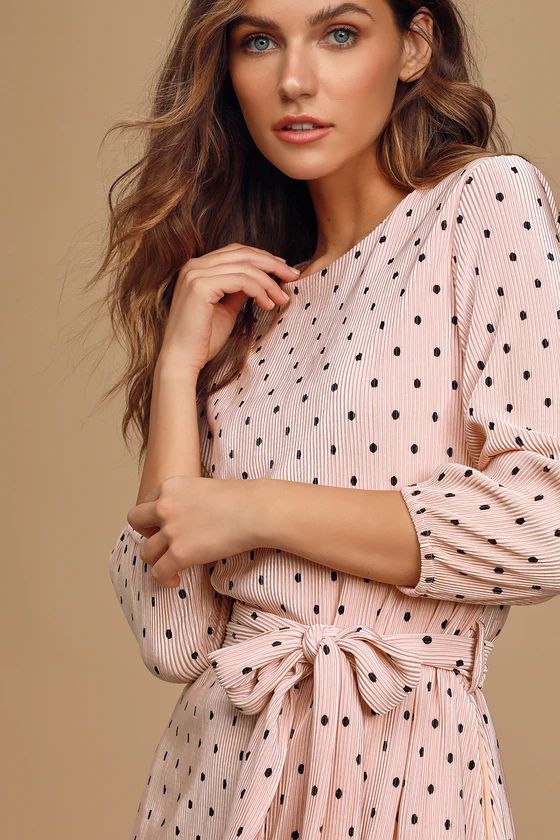 Sweet Wishes Blush Pink Polka Dot Pleated Mini Dress | Lulus (US)