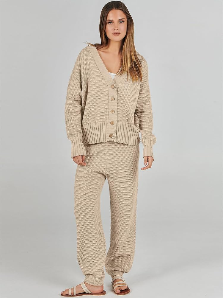 ANRABESS Women 2 Piece Outfits Long Sleeve Cardigan Sweater Sets Casual Lounge Matching Clothes S... | Amazon (US)