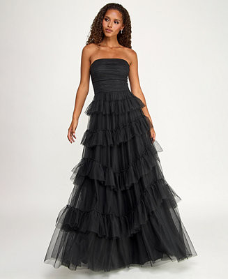 Juniors' Strapless Ruffle Skirt Gown | Macy's
